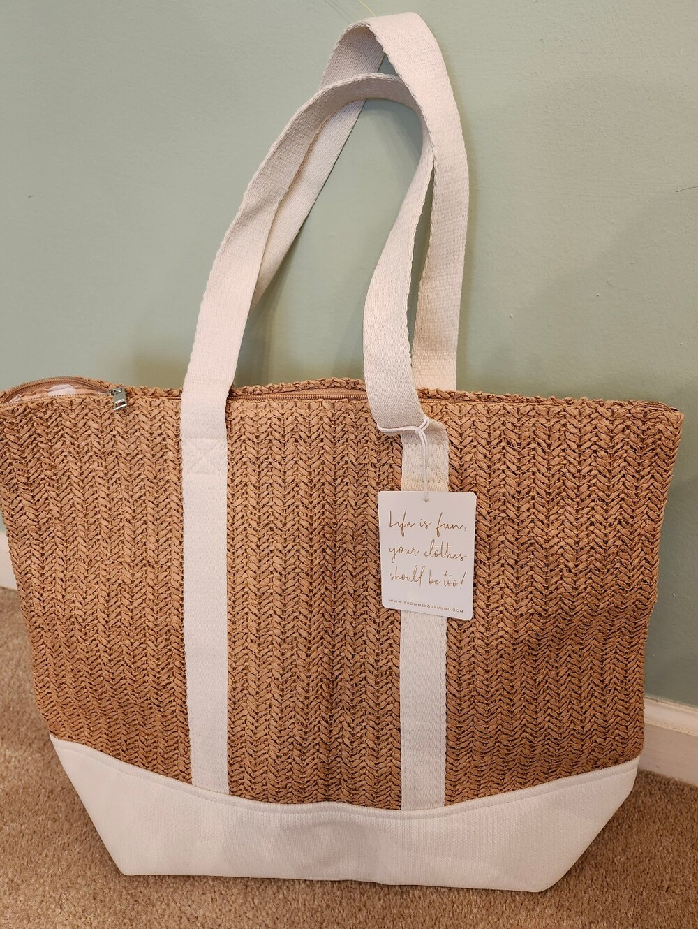 Show Me Your MuMu Woven Straw Tote with White Trim